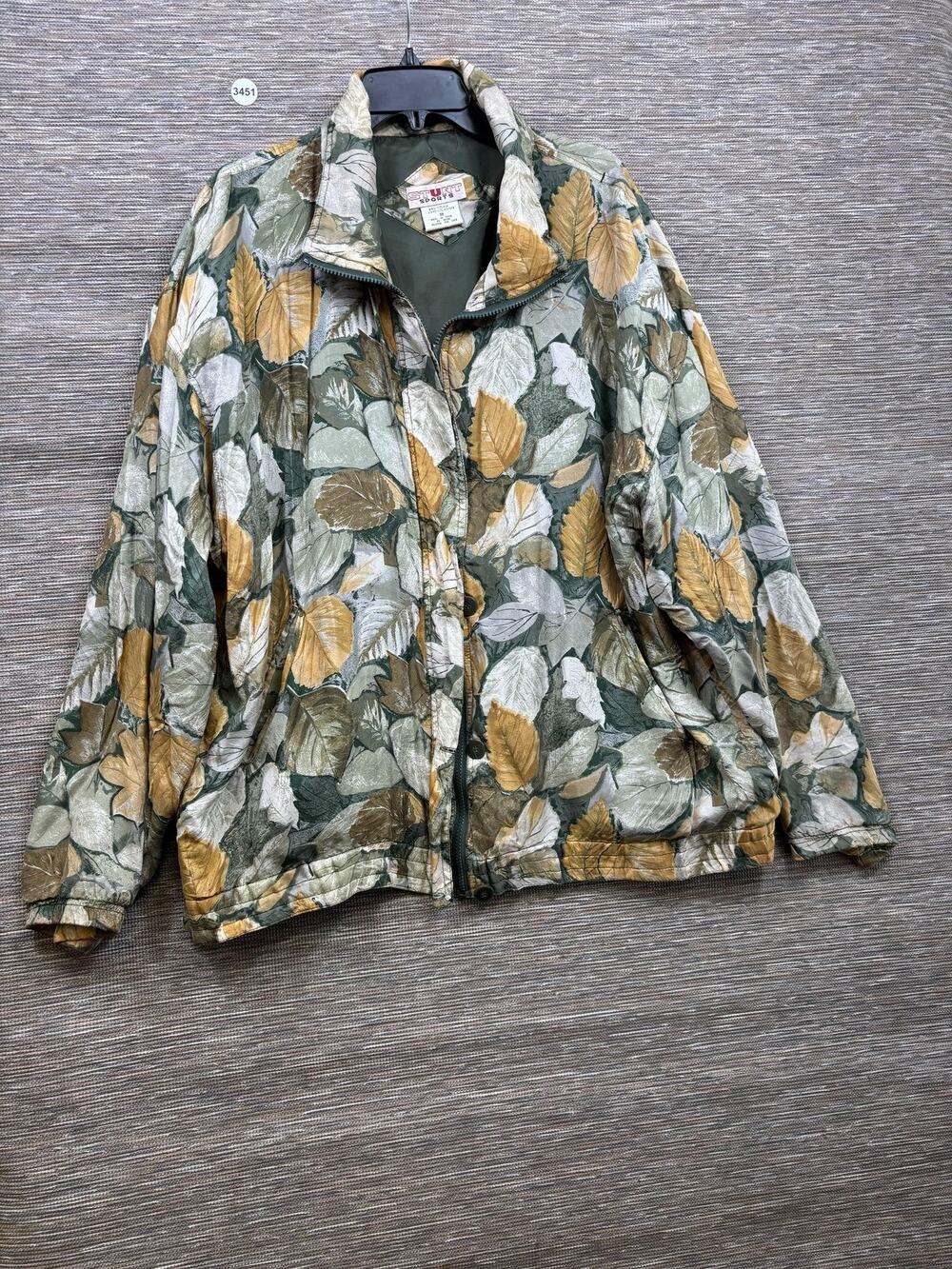 Stunt Sports Jacket Womens 3X Multicolor Silk Leaf Print Zip Pockets Collared